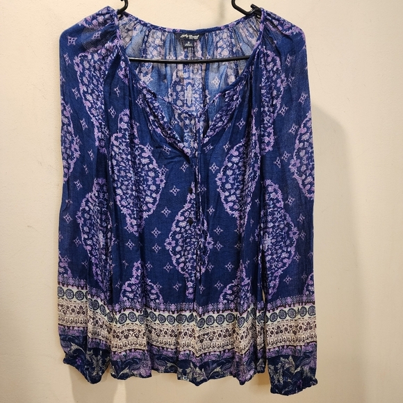 Lucky Brand Tops - LUCKY BRAND Bohemian Blue and Purple  Casual Blouse  Size S
